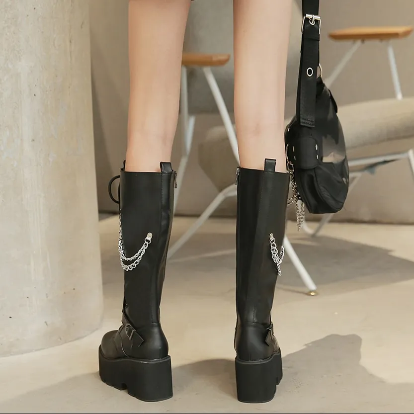 Funki Buys | Boots | Women's Grunge Motorcycle Boot | Chains
