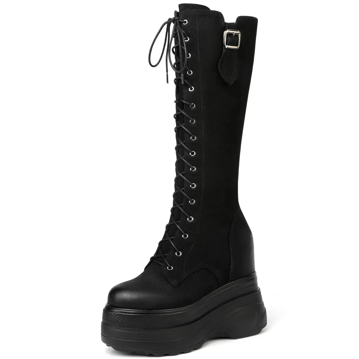 Funki Buys | Boots | Women's Leather Platform Lace Up Wedges