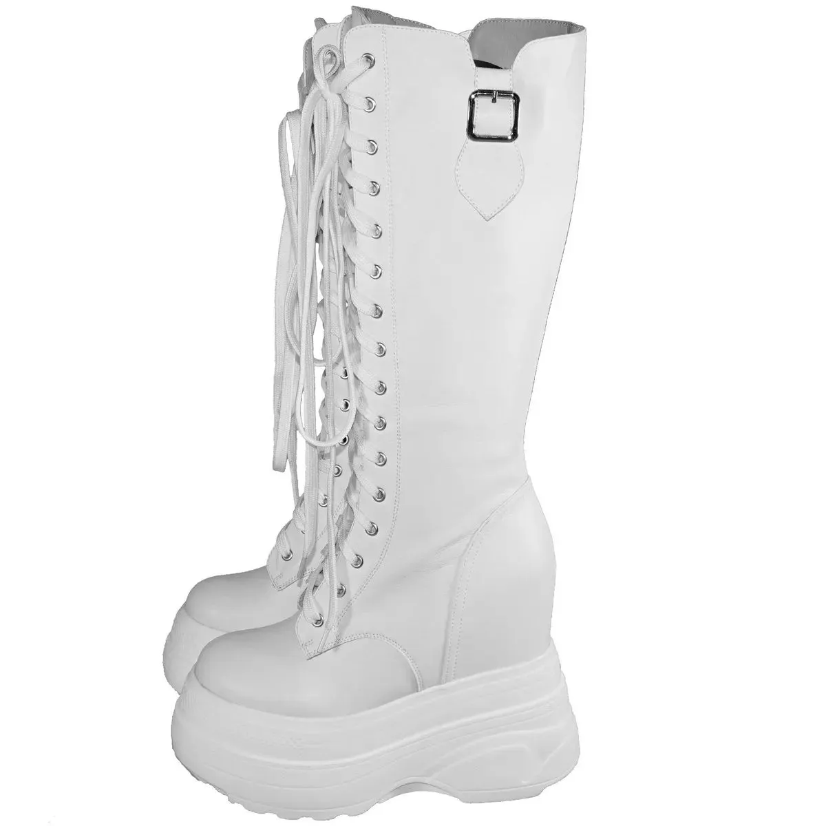 Funki Buys | Boots | Women's Leather Platform Lace Up Wedges
