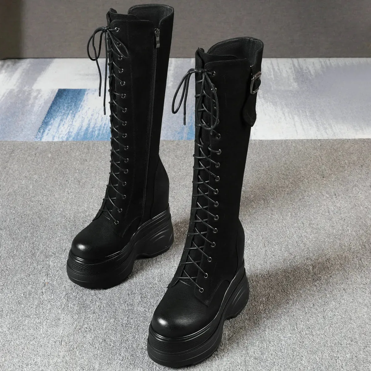 Funki Buys | Boots | Women's Leather Platform Lace Up Wedges