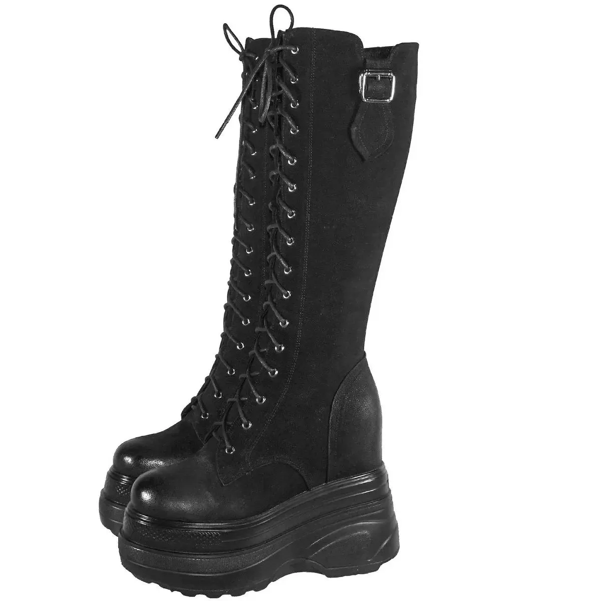 Funki Buys | Boots | Women's Leather Platform Lace Up Wedges