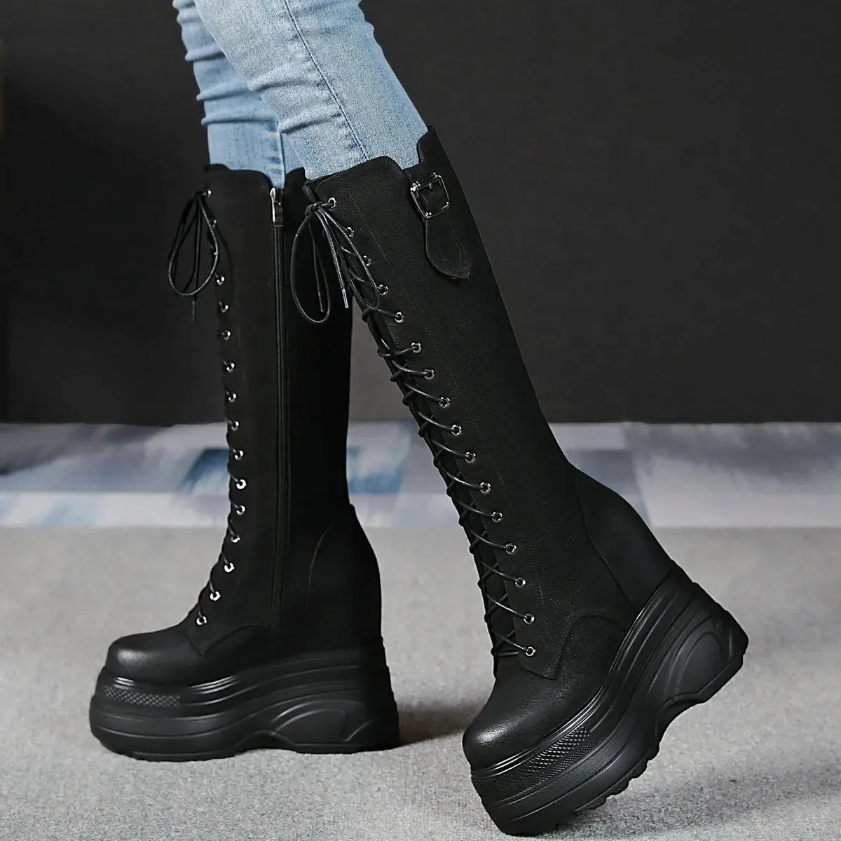 Funki Buys | Boots | Women's Leather Platform Lace Up Wedges