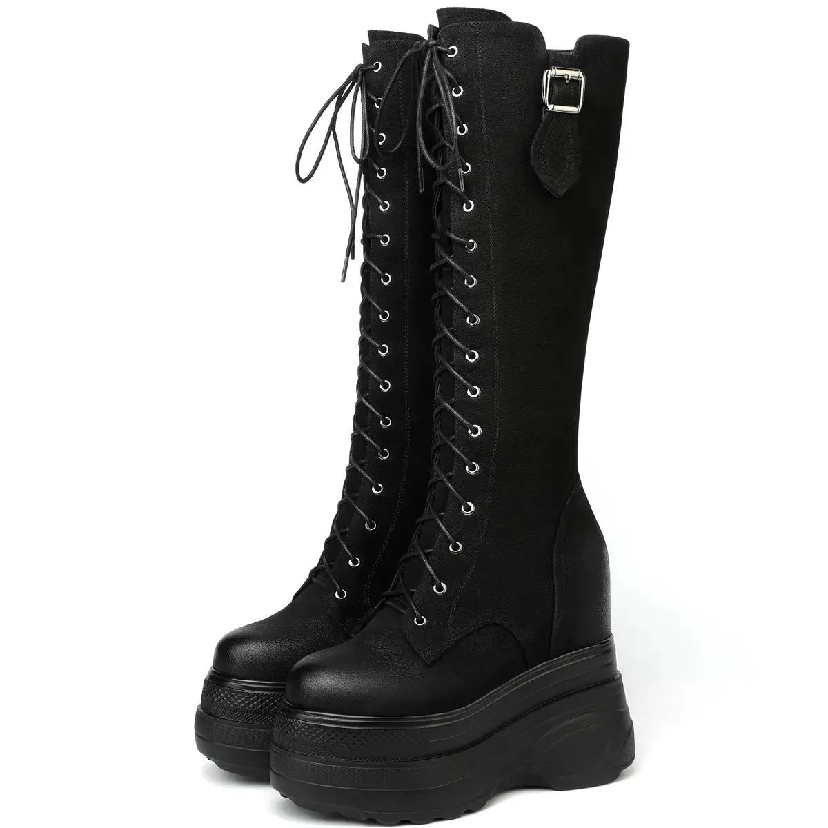 Funki Buys | Boots | Women's Leather Platform Lace Up Wedges