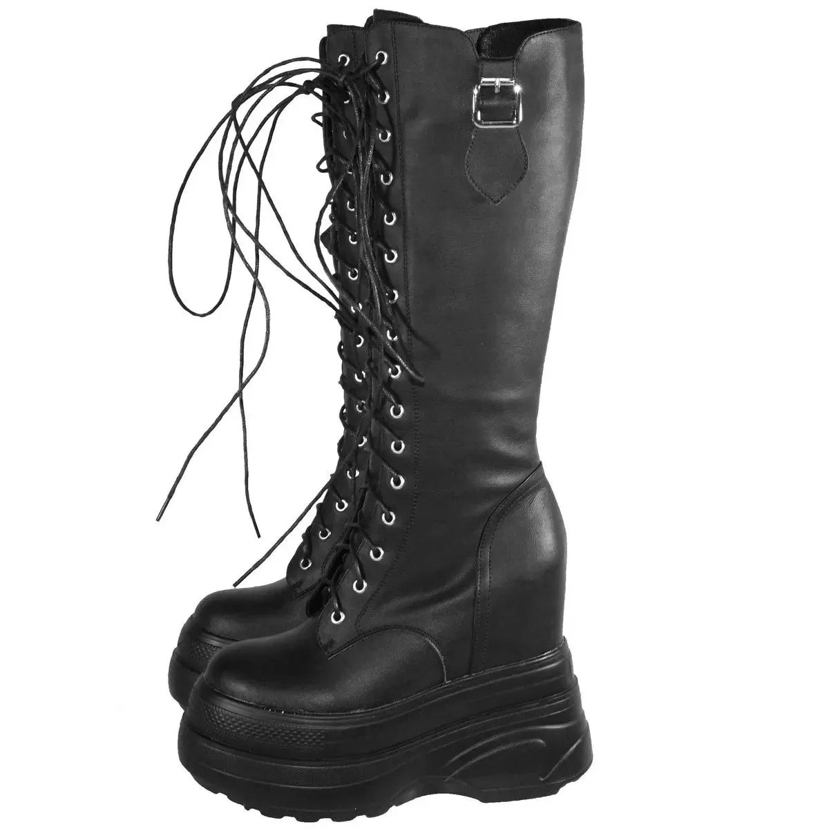 Funki Buys | Boots | Women's Leather Platform Lace Up Wedges