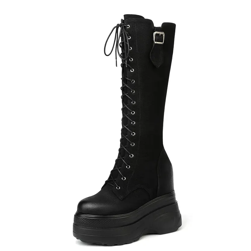Funki Buys | Boots | Women's Leather Platform Lace Up Wedges