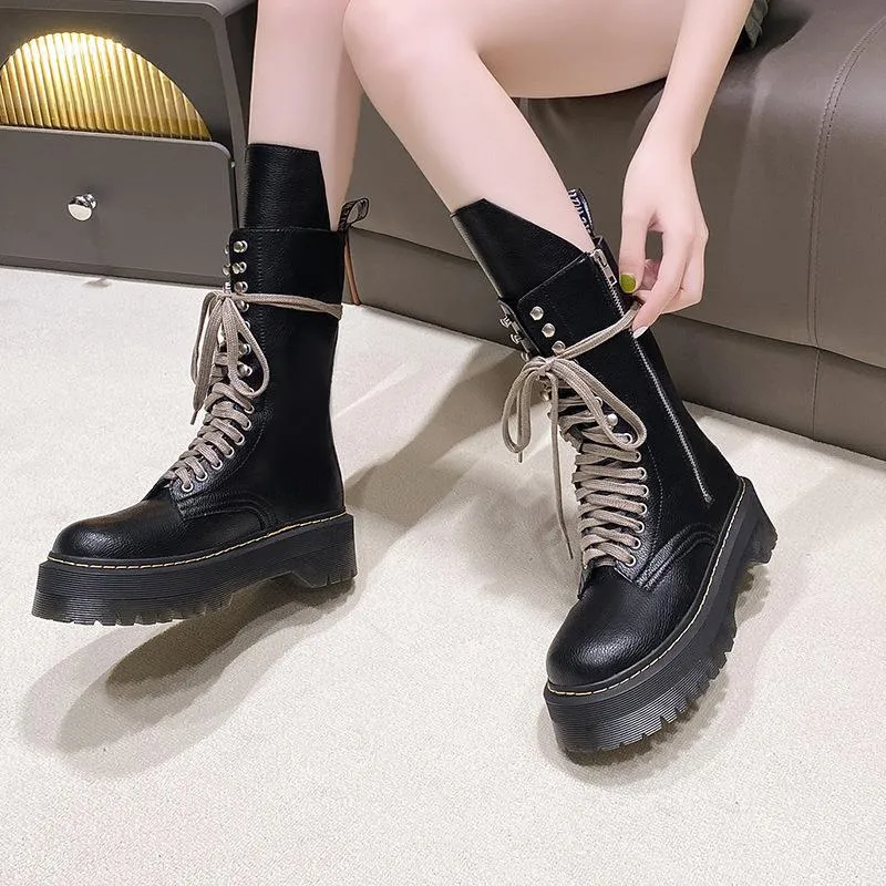 Funki Buys | Boots | Women's Mid Calf Biker Style Punk Boots