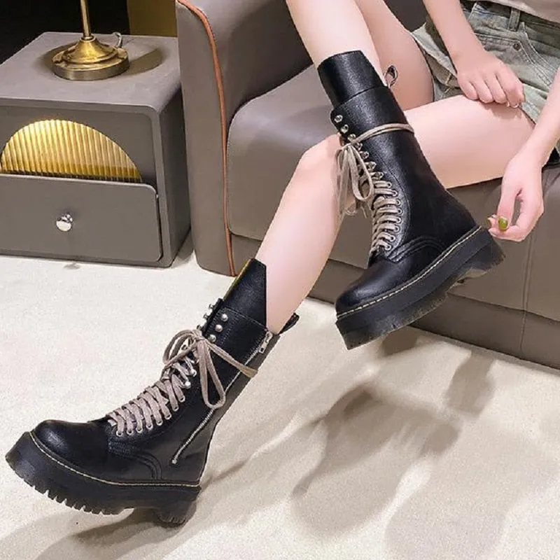 Funki Buys | Boots | Women's Mid Calf Biker Style Punk Boots