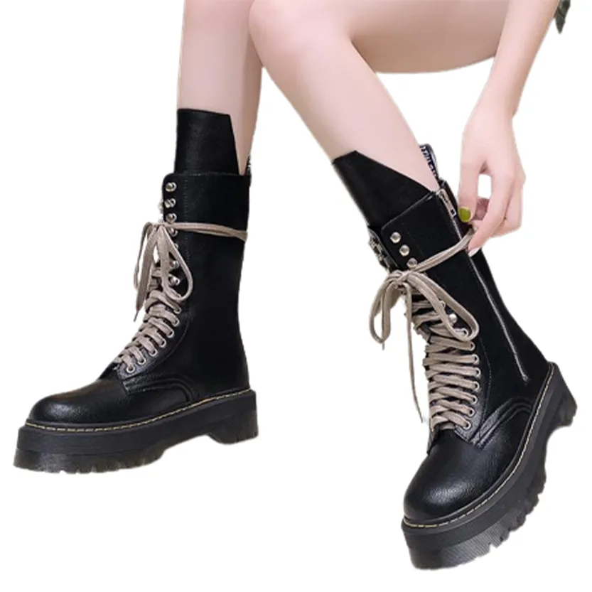 Funki Buys | Boots | Women's Mid Calf Biker Style Punk Boots