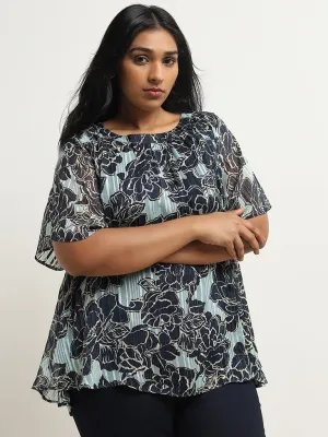 Gia Teal Floral Printed Blouse