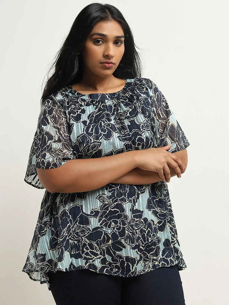 Gia Teal Floral Printed Blouse