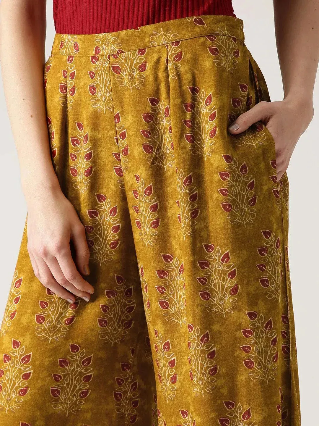 Green Printed Rayon Palazzos