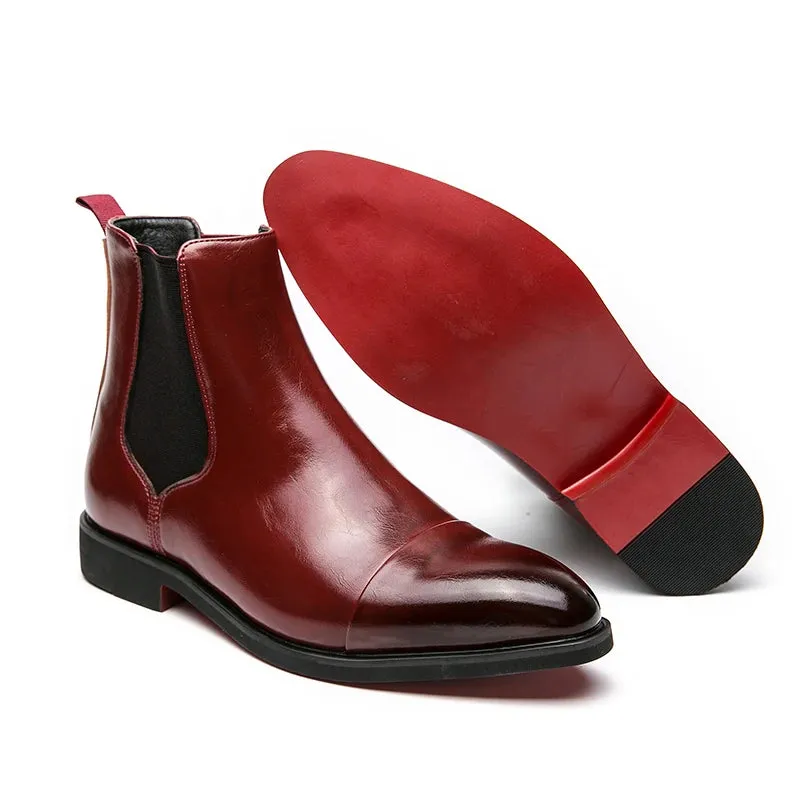 Hnzxzm Chelsea Boots for Men Red Sole Pu Ankle Business Round Toe Slip-On Mens Boots Free Shipping Size 38-46 Men Shoes