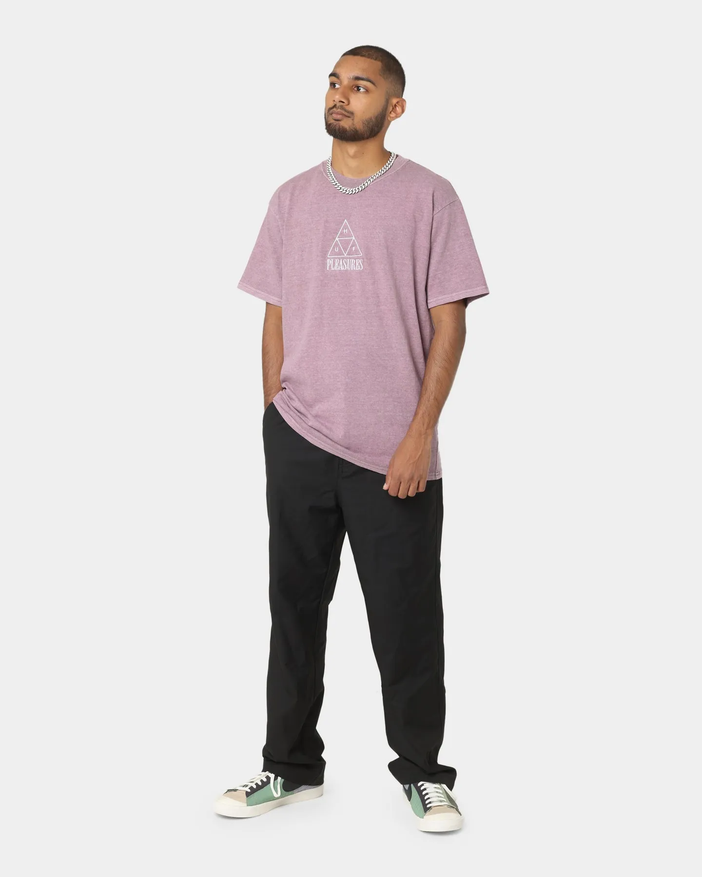 HUF X Pleasures Dyed Short Sleeve T-Shirt Purple