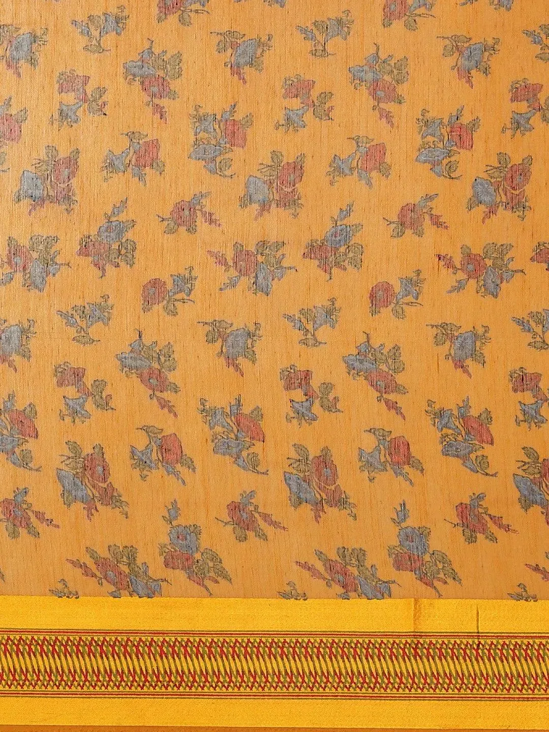 Mustard Printed Cotton Saree