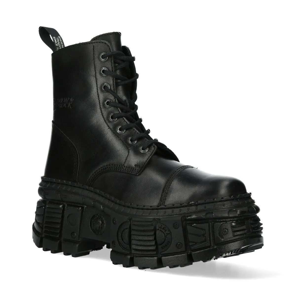 New Rock Boots Punk WALL083C-S5 Unisex Metallic Black Leather Platform Gothic EMO