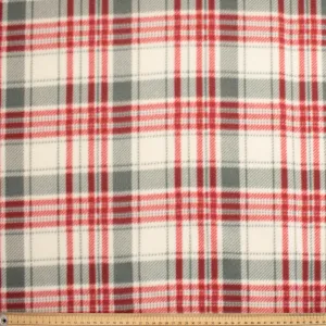Red Grey Brad Plaid Printed Polar Fleece Design 195
