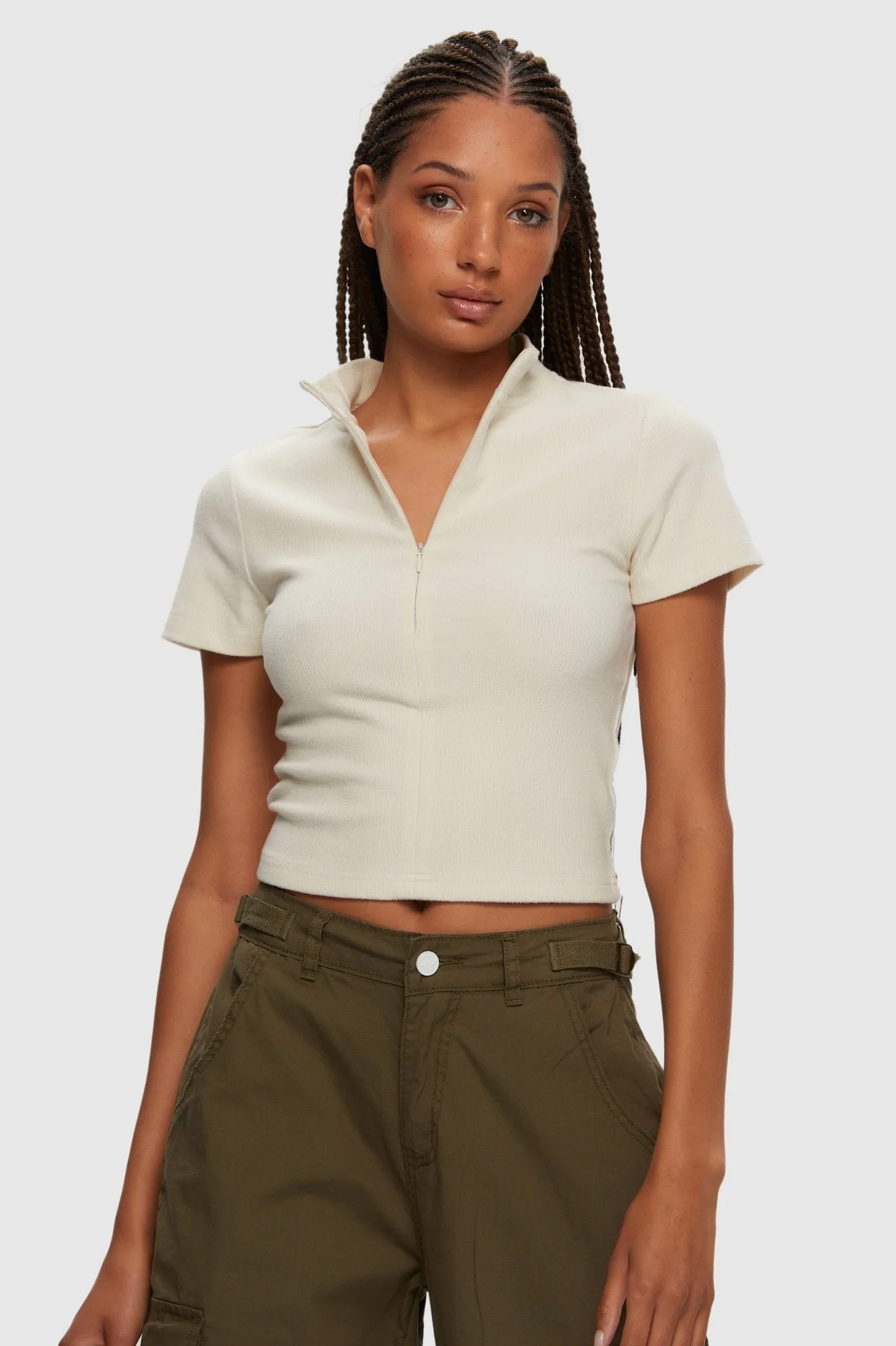 Rib Zip Mock Neck