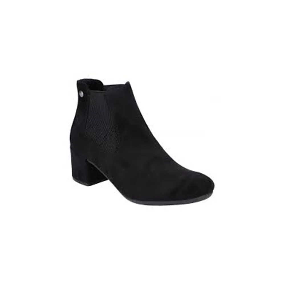 RIEKER BLOCK HEEL DRESS BOOTIE BLACK STRETCH - WOMENS