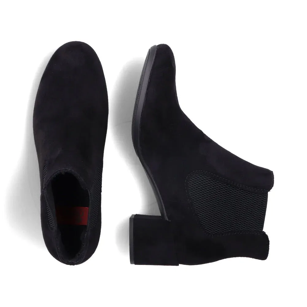 RIEKER BLOCK HEEL DRESS BOOTIE BLACK STRETCH - WOMENS