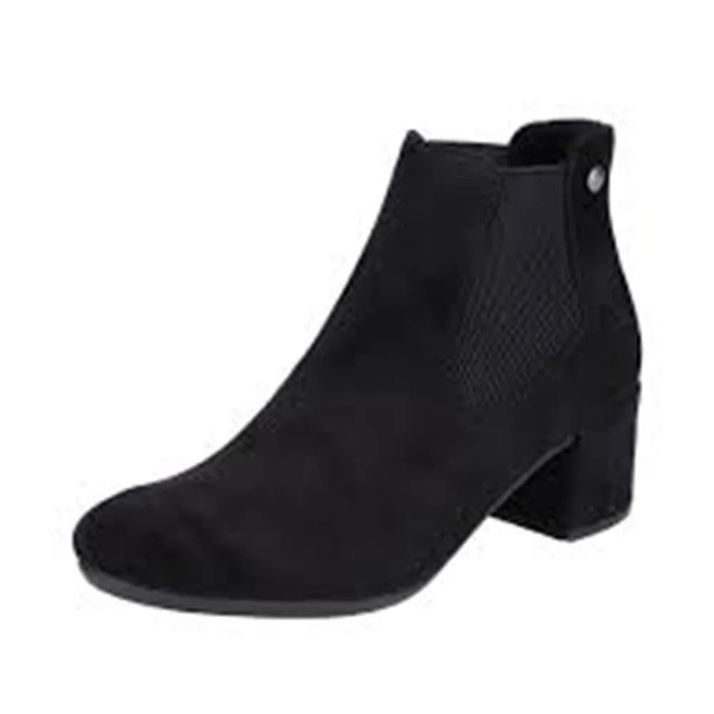 RIEKER BLOCK HEEL DRESS BOOTIE BLACK STRETCH - WOMENS