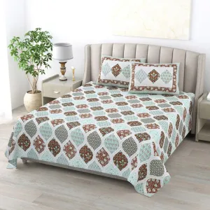 Sapphie Ethnic Bedsheet - Green & Brown