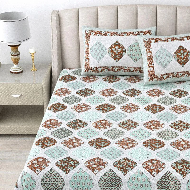 Sapphie Ethnic Bedsheet - Green & Brown