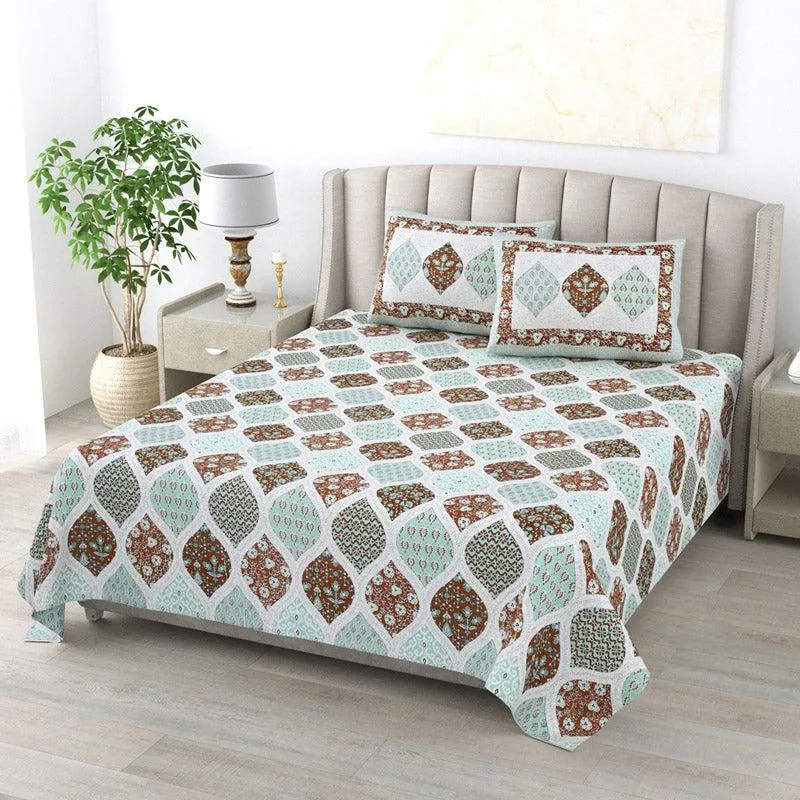 Sapphie Ethnic Bedsheet - Green & Brown