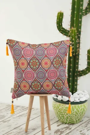 Tassel Trim Floral & Geometric Throw Pillow Cover, Decorative Cushion with Various Pattern Options, Colorful Home Decor Throw Pillow,K-406