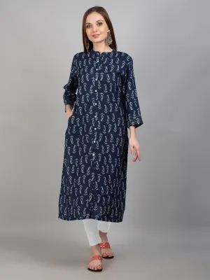 Women Navy Blue Floral Printed Kurta