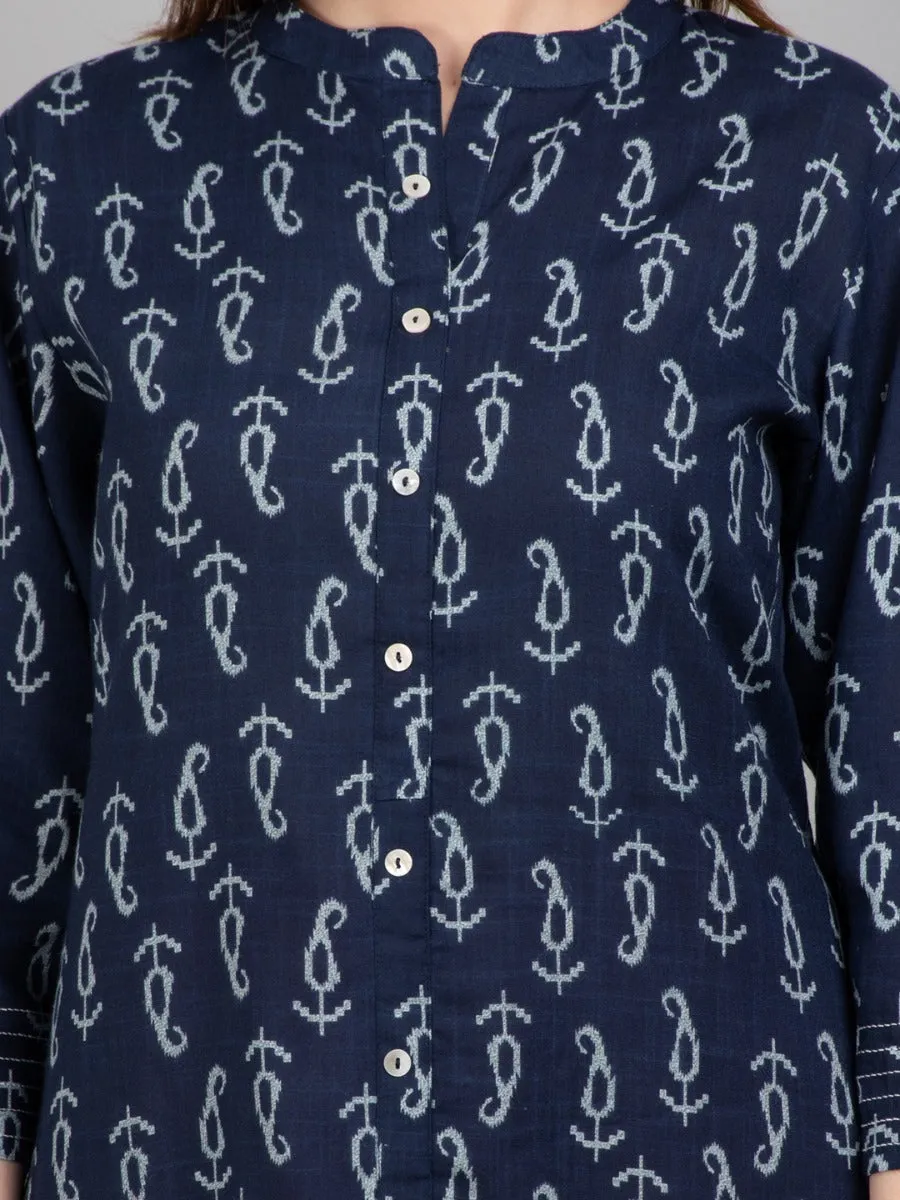Women Navy Blue Floral Printed Kurta