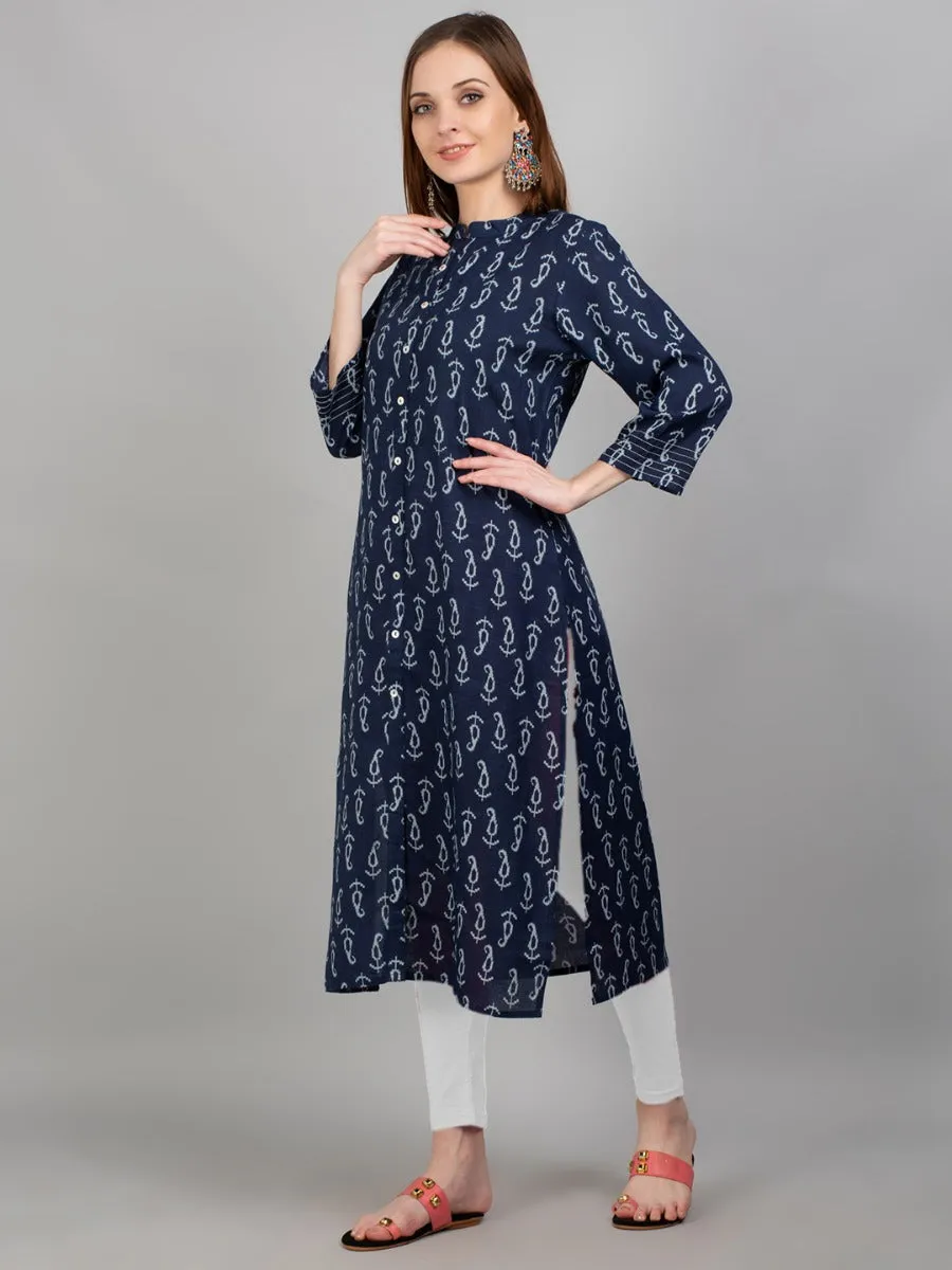 Women Navy Blue Floral Printed Kurta