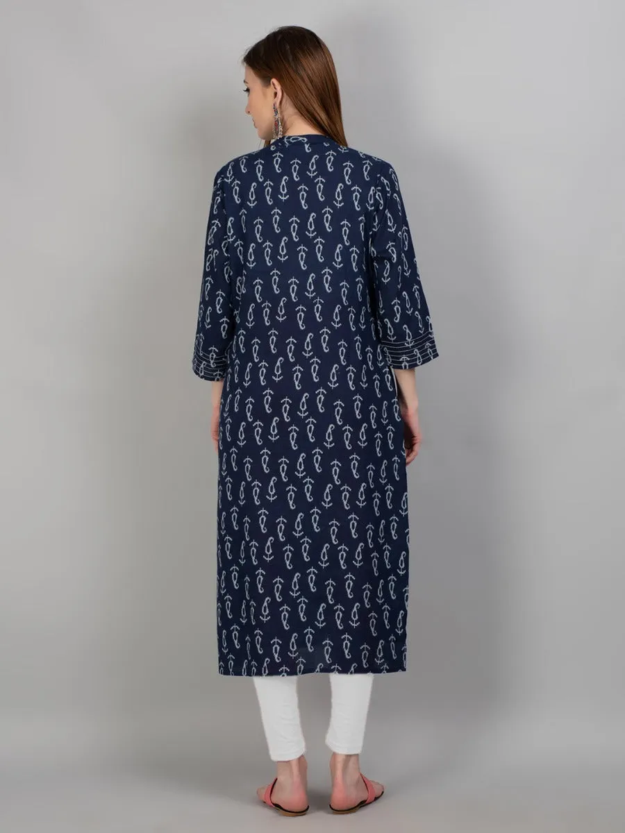 Women Navy Blue Floral Printed Kurta