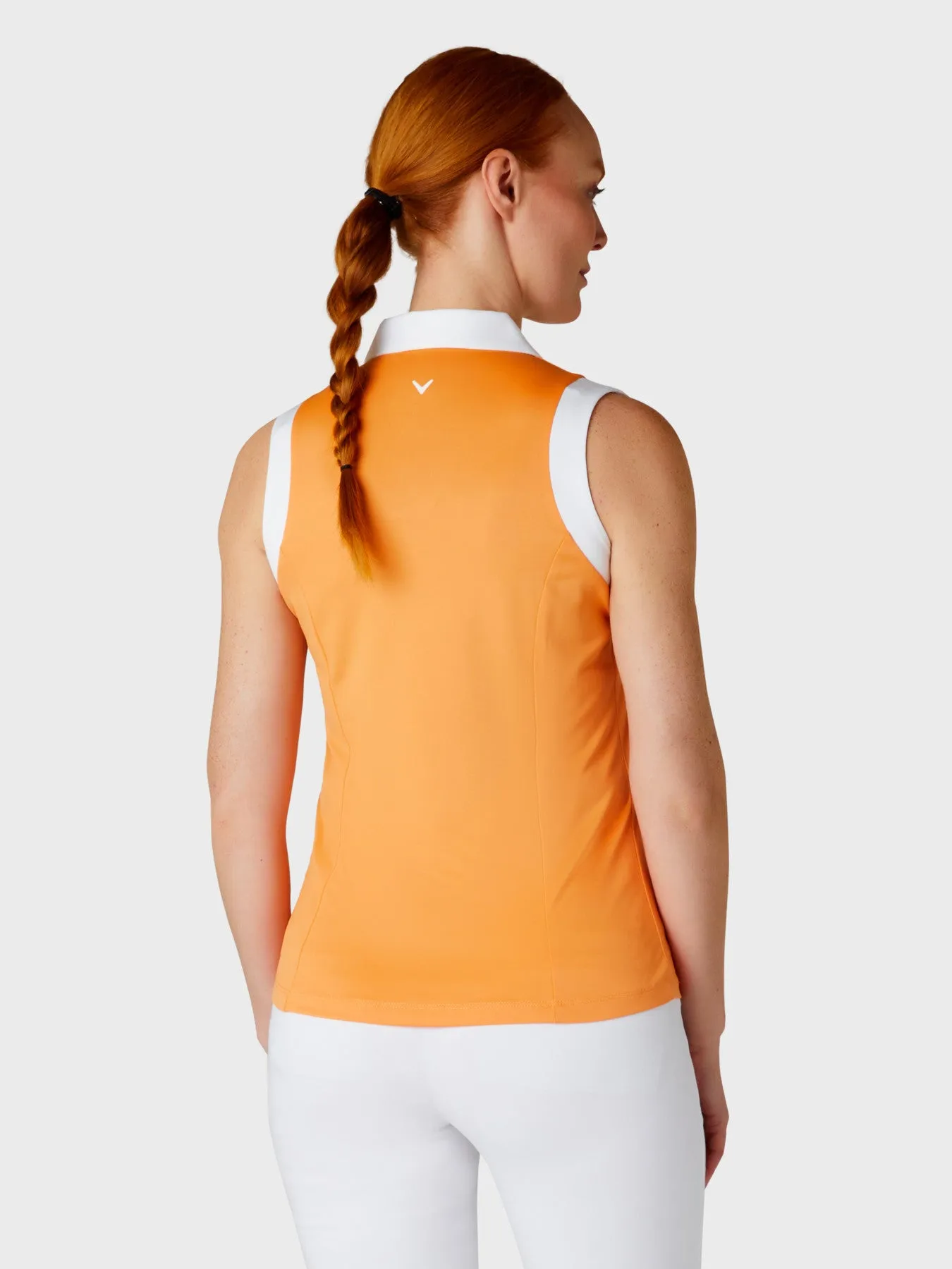 Women's Color Block V-Placket Sleeveless Golf Polo Shirt In Papaya